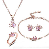 Rose Gold Paw Jewelry Set â€“ 4 Pieces with Zirconia Heart (Ring, Necklace, Earrings, Bracelet)