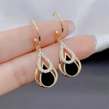 Black Drop Zirconia Gold Earrings