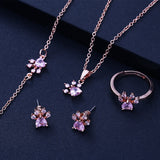 Rose Gold Paw Jewelry Set â€“ 4 Pieces with Zirconia Heart (Ring, Necklace, Earrings, Bracelet)